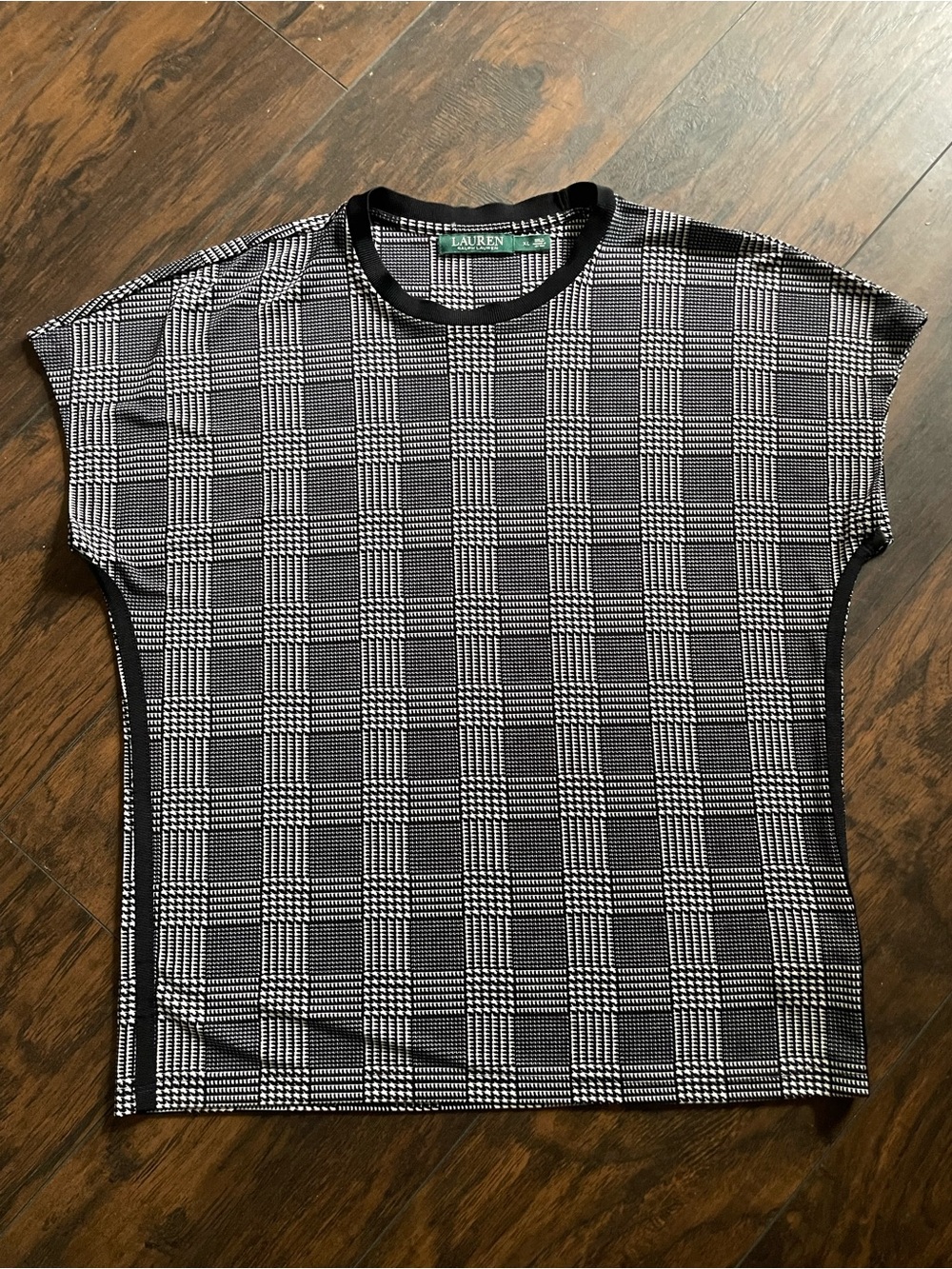 Lauren Ralph Lauren Black and White Glen Plaid Short-Sleeve Tee